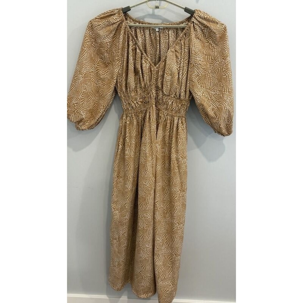 Madewell 3/4 Balloon Sleeve V Neck Maxi Dress Spiral Dot Khaki Size 2